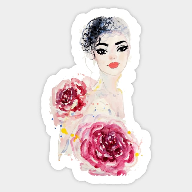 girl with flowers peonies Sticker by chandelier2137